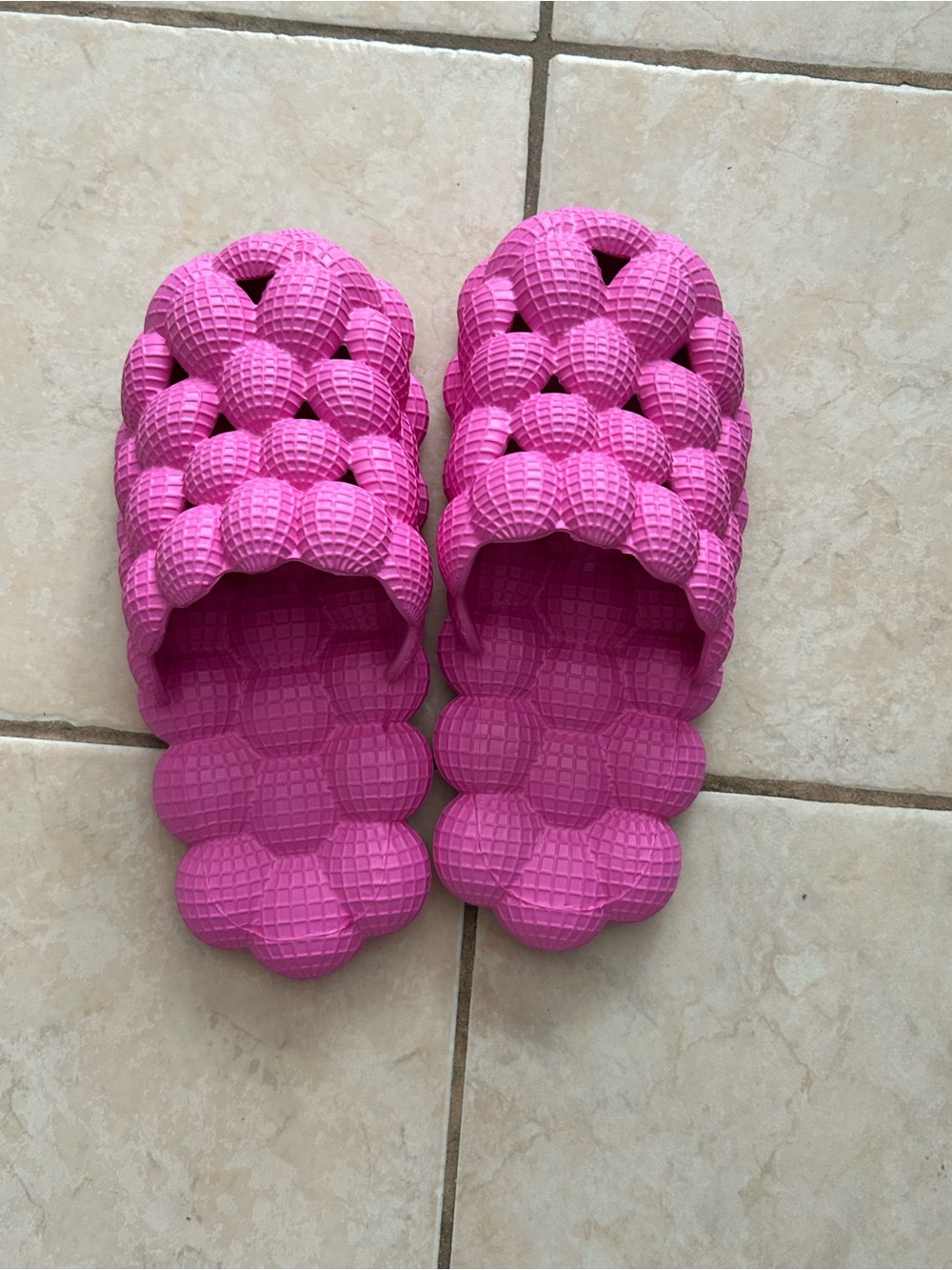 Pink Bubble-Texture Slide Sandals for Women